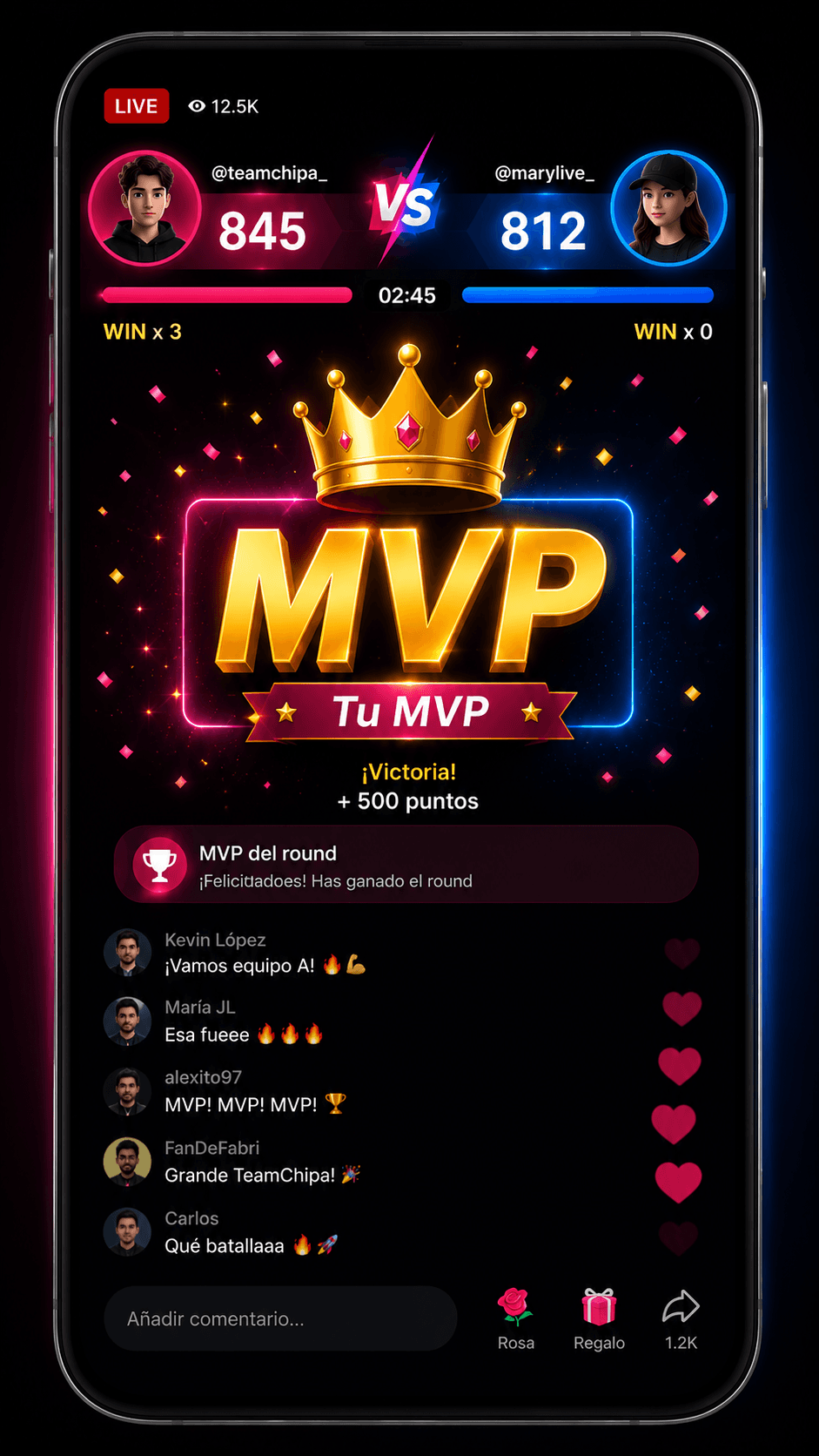 Animación de victoria MVP con corona dorada