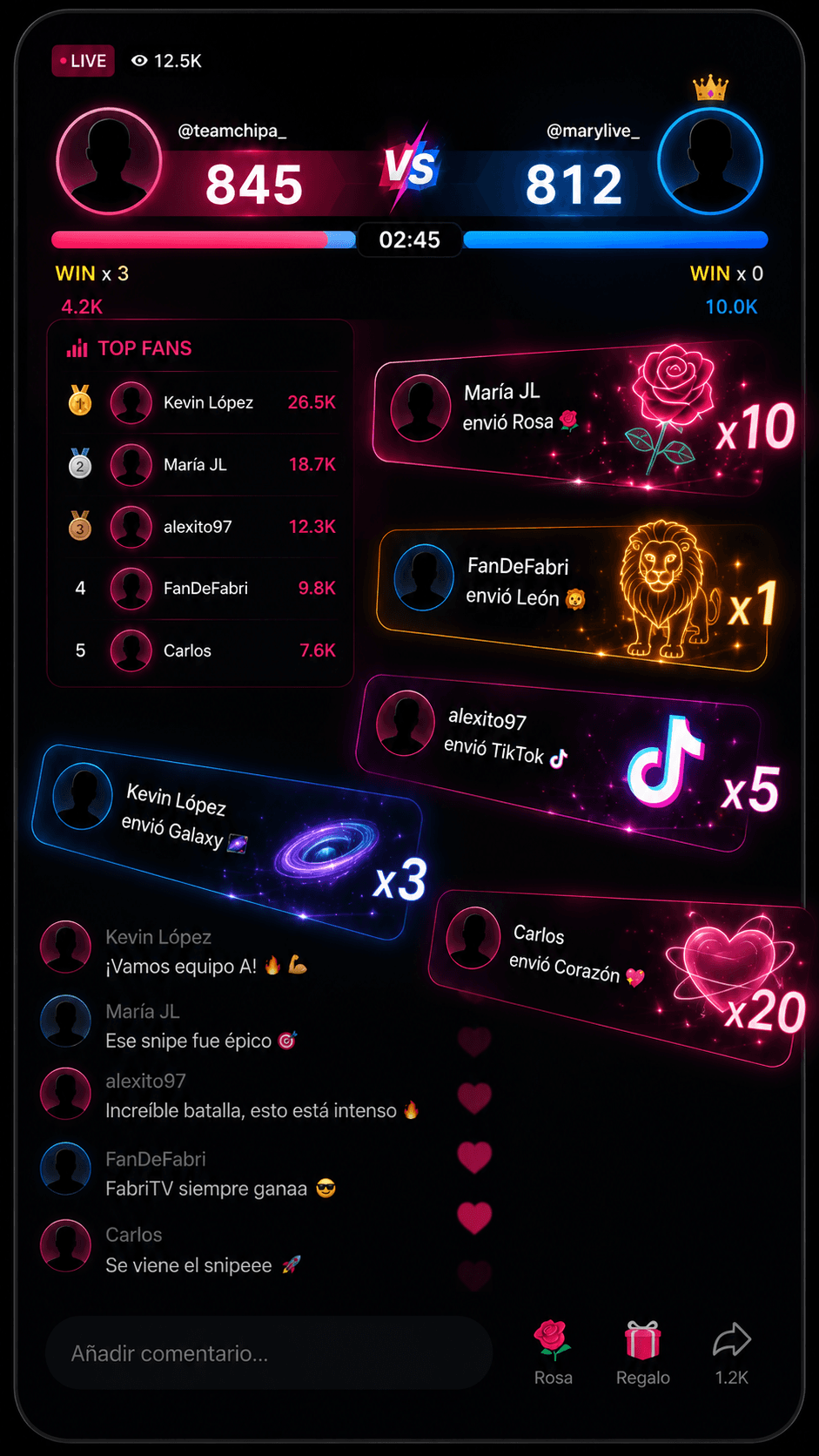 TOP FANS ranking y gift alerts en directo